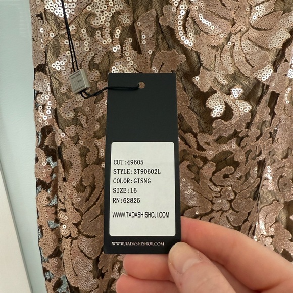 Tadashi Shoji Gold Sequin Off-the-Shoulder Gown - Picture 4 of 7